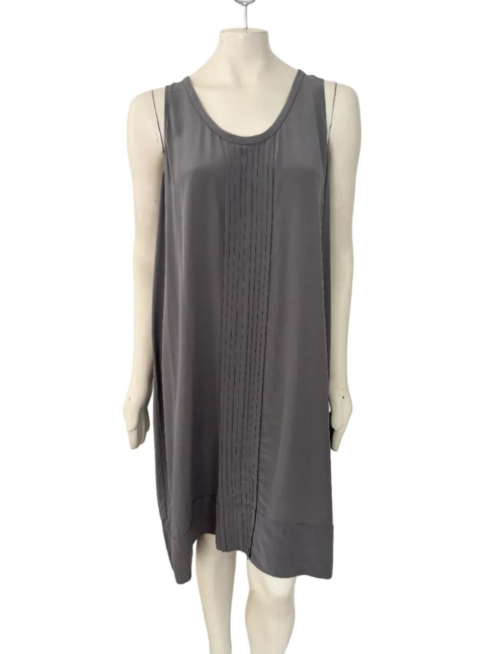 EILEEN FISHER 100% Silk U Neck Sleeveless Shift Dress in Gray SZ XL